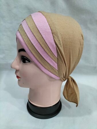 Criss Cross Multi Color Tie Back Bonnet – Fawn and Pink Criss Cross Multi Color Tie Back Bonnet – Fawn and Pink