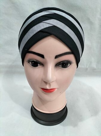 Criss Cross Multi Color Tie Back Bonnet – Grey and Black