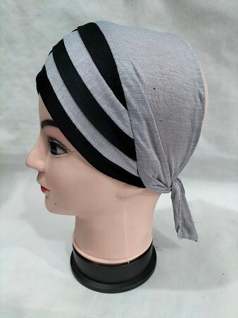 Criss Cross Multi Color Tie Back Bonnet – Grey and Black