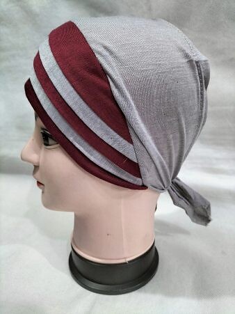 Criss Cross Multi Color Tie Back Bonnet – Grey and Maroon