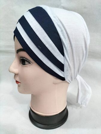 Criss Cross Multi Color Tie Back Bonnet – White and Navy Blue Criss Cross Multi Color Tie Back Bonnet – White and Navy Blue