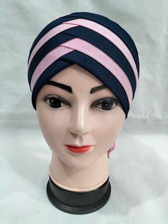 Criss Cross Multi Color Tie Back Bonnet – Pink and Navy Blue Criss Cross Multi Color Tie Back Bonnet – Pink and Navy Blue