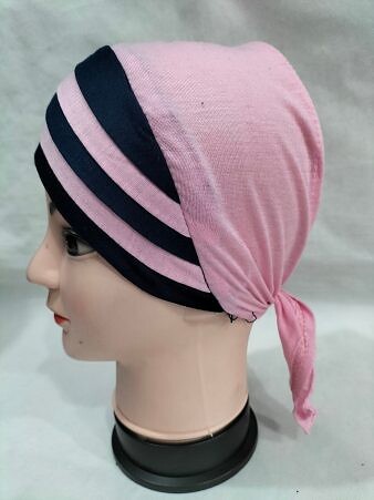 Criss Cross Multi Color Tie Back Bonnet – Pink and Navy Blue Criss Cross Multi Color Tie Back Bonnet – Pink and Navy Blue