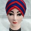 Criss Cross Multi Color Tie Back Bonnet – Red and Blue Criss Cross Multi Color Tie Back Bonnet – Red and Blue