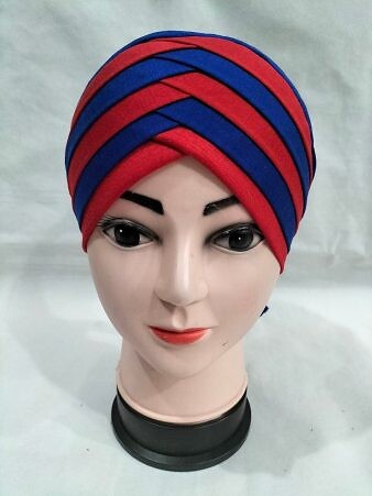 Criss Cross Multi Color Tie Back Bonnet – Red and Blue Criss Cross Multi Color Tie Back Bonnet – Red and Blue