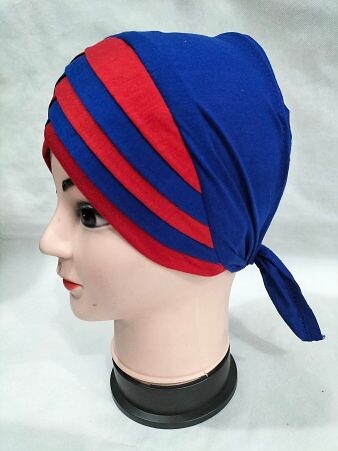 Criss Cross Multi Color Tie Back Bonnet – Red and Blue Criss Cross Multi Color Tie Back Bonnet – Red and Blue