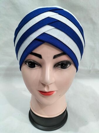 Criss Cross Multi Color Tie Back Bonnet – White and Blue Criss Cross Multi Color Tie Back Bonnet – White and Blue
