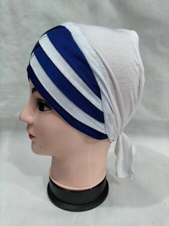 Criss Cross Multi Color Tie Back Bonnet – White and Blue Criss Cross Multi Color Tie Back Bonnet – White and Blue