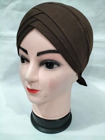 Plain Criss Cross Tie Back Bonnet - Brown