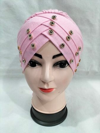 Criss Cross Tie Back Bonnet with Stones - Baby Pink