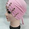 Criss Cross Tie Back Bonnet with Stones - Baby Pink