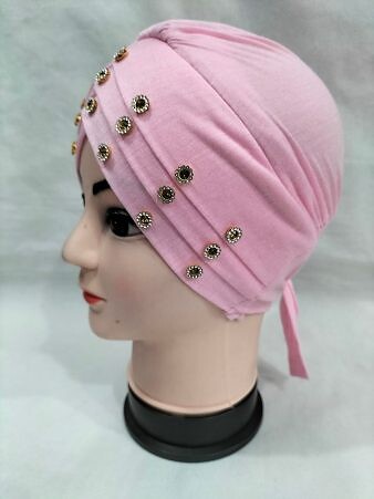 Criss Cross Tie Back Bonnet with Stones - Baby Pink