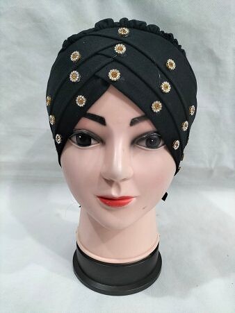Criss Cross Tie Back Bonnet with Stones - Black