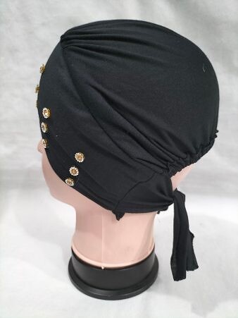 Criss Cross Tie Back Bonnet with Stones - Black