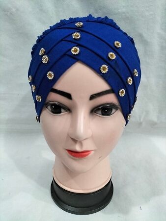 Criss Cross Tie Back Bonnet with Stones - Blue
