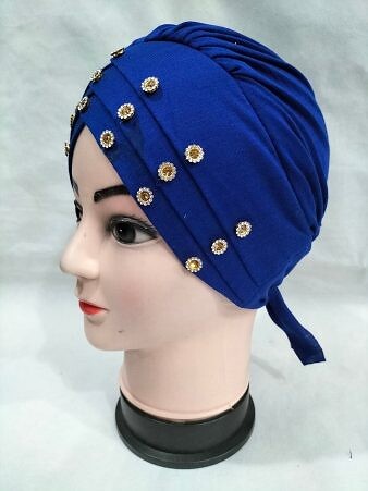 Criss Cross Tie Back Bonnet with Stones - Blue