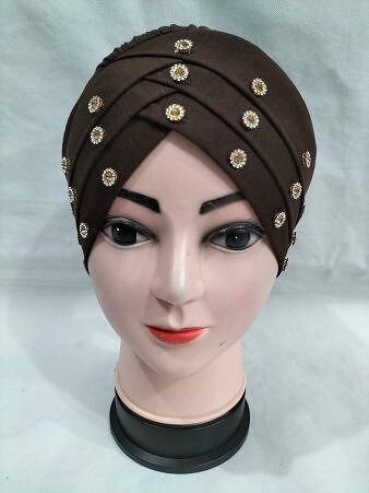 Criss Cross Tie Back Bonnet with Stones - Chocolate Brown Criss Cross Tie Back Bonnet with Stones - Chocolate Brown