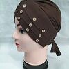 Criss Cross Tie Back Bonnet with Stones - Chocolate Brown Criss Cross Tie Back Bonnet with Stones - Chocolate Brown