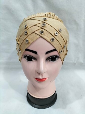 Criss Cross Tie Back Bonnet with Stones - Fawn