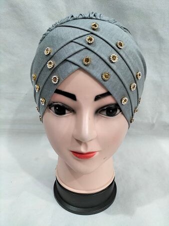 Criss Cross Tie Back Bonnet with Stones - Grey Criss Cross Tie Back Bonnet with Stones - Grey