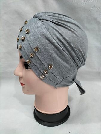 Criss Cross Tie Back Bonnet with Stones - Grey Criss Cross Tie Back Bonnet with Stones - Grey