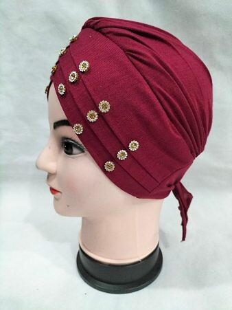 Criss Cross Tie Back Bonnet with Stones - Maroon Criss Cross Tie Back Bonnet with Stones - Maroon