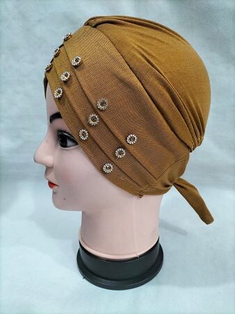 Criss Cross Tie Back Bonnet with Stones - Mustard