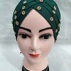 Criss Cross Tie Back Bonnet with Stones - Sea Green