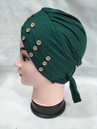 Criss Cross Tie Back Bonnet with Stones - Sea Green