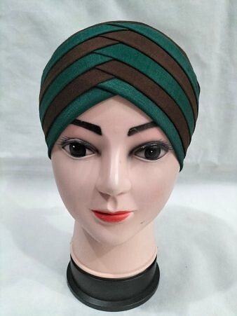 Criss Cross Multi Color Tie Back Bonnet – Brown and Green