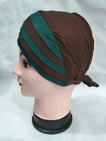 Criss Cross Multi Color Tie Back Bonnet – Brown and Green