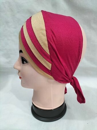 Criss Cross Multi Color Tie Back Bonnet – Deep Pink and Fawn