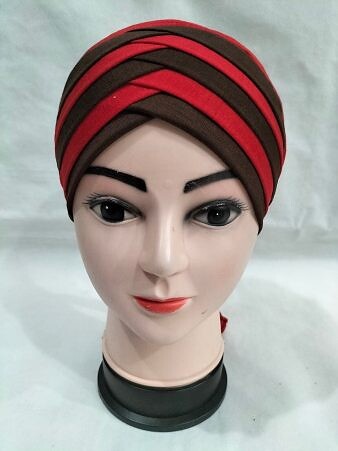 Criss Cross Multi Color Tie Back Bonnet – Red and Brown Criss Cross Multi Color Tie Back Bonnet – Red and Brown