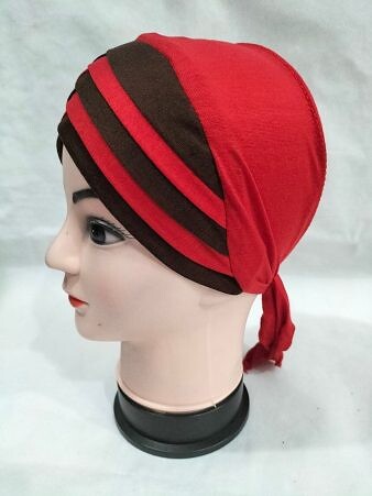 Criss Cross Multi Color Tie Back Bonnet – Red and Brown Criss Cross Multi Color Tie Back Bonnet – Red and Brown