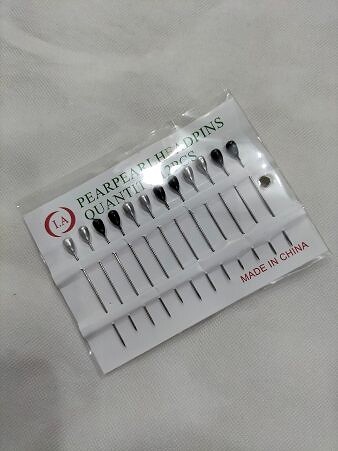 Large-Sized Straight Pins - Black and Silver Drops