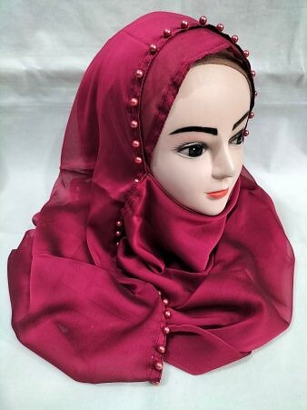 Organza Two Loops with Pearls - Maroon