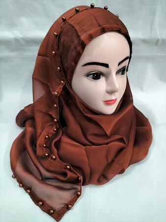 Organza Two Loops with Pearls - Rust Brown