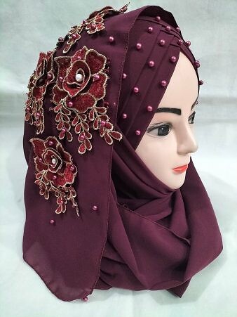 Pearl Floral Ready to Wear with Fancy Bunch - Burgundy