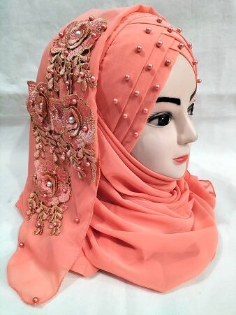 Pearl Floral Ready to Wear with Fancy Bunch - Coral Orange