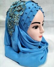 Pearl Floral Ready to Wear with Fancy Bunch - Fountain Blue