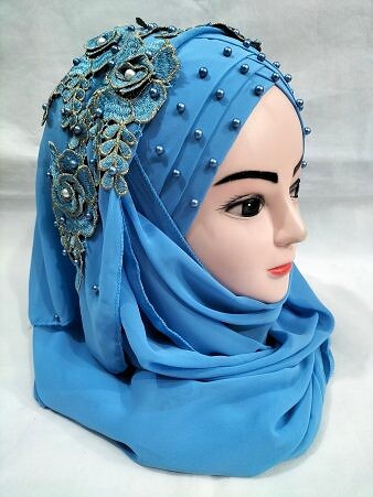 Pearl Floral Ready to Wear with Fancy Bunch - Fountain Blue