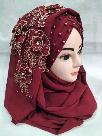 Pearl Floral Ready to Wear with Fancy Bunch - Maroon