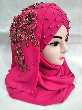 Pearl Floral Ready to Wear with Fancy Bunch - Shocking Pink Pearl Floral Ready to Wear with Fancy Bunch - Shocking Pink