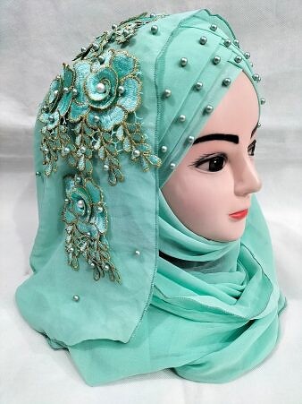 Pearl Floral Ready to Wear with Fancy Bunch - Mint Green