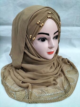 Pearls Criss Cross Ready To Wear with Stone Border - Coffee