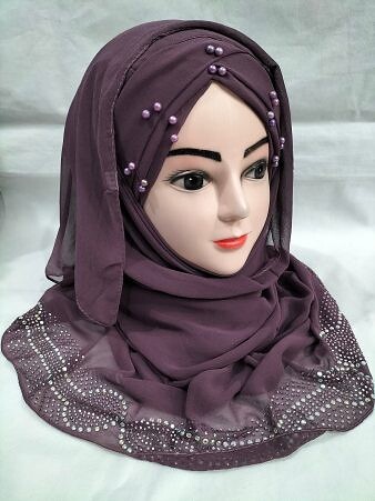 Pearls Criss Cross Ready To Wear with Stone Border - Dirty Purple Pearls Criss Cross Ready To Wear with Stone Border - Dirty Purple