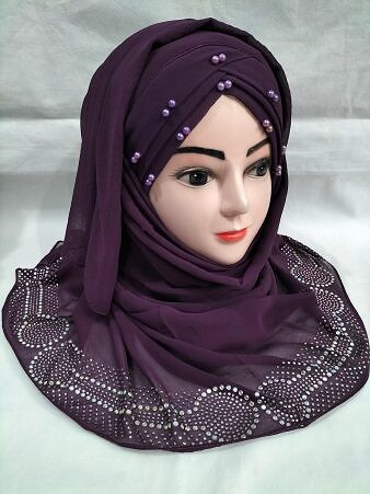 Pearls Criss Cross Ready To Wear with Stone Border - Eggplant