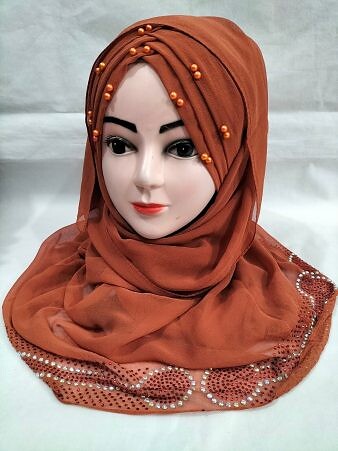 Pearls Criss Cross Ready To Wear with Stone Border - Mustard