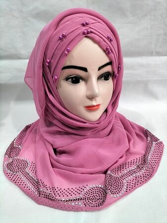 Pearls Criss Cross Ready To Wear with Stone Border - Rose Pink