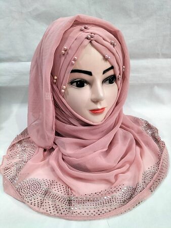 Pearls Criss Cross Ready To Wear with Stone Border - Tea Pink